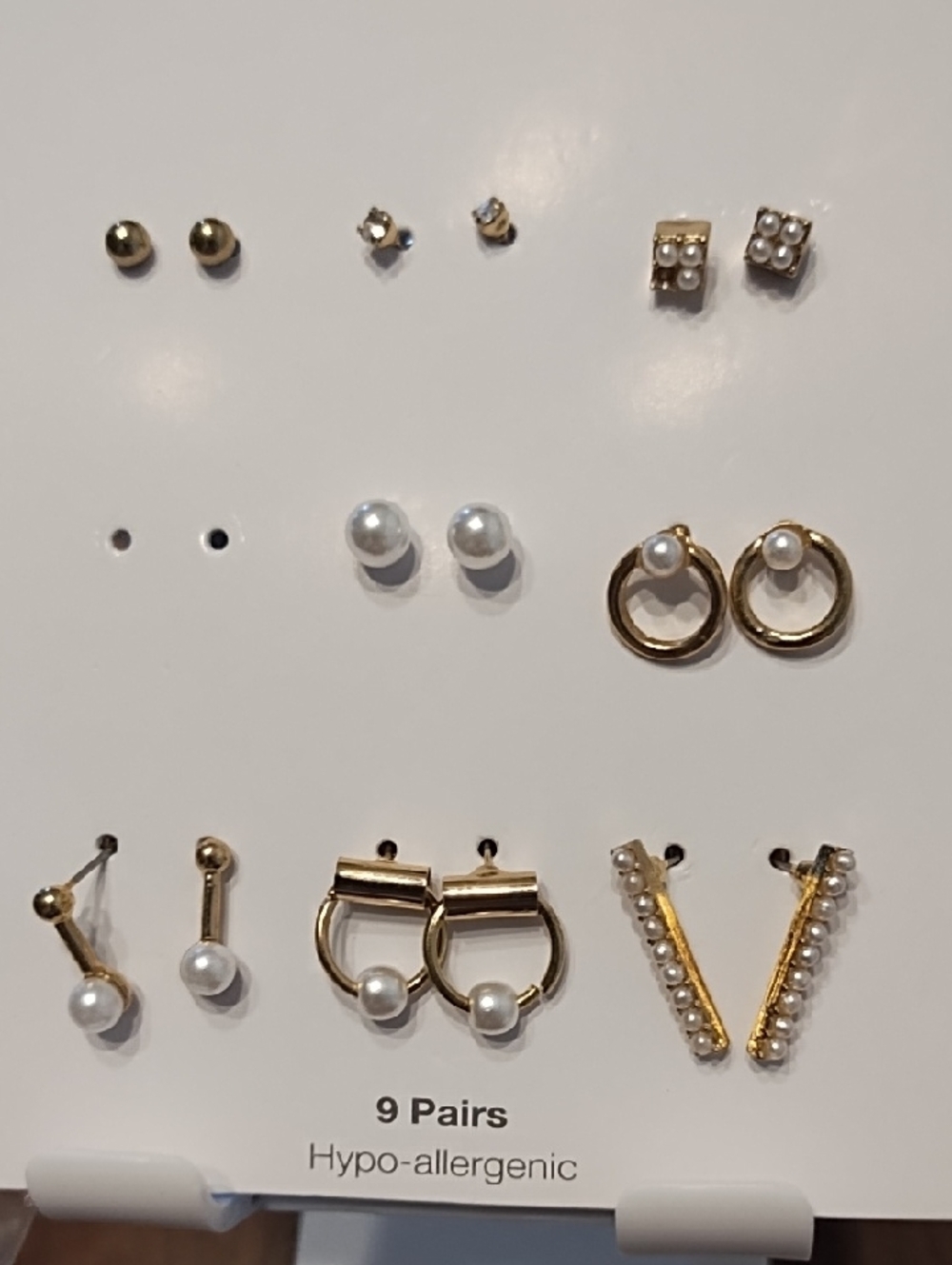 8 Pairs Gold and Pearl Stud & Hoop Earring Set